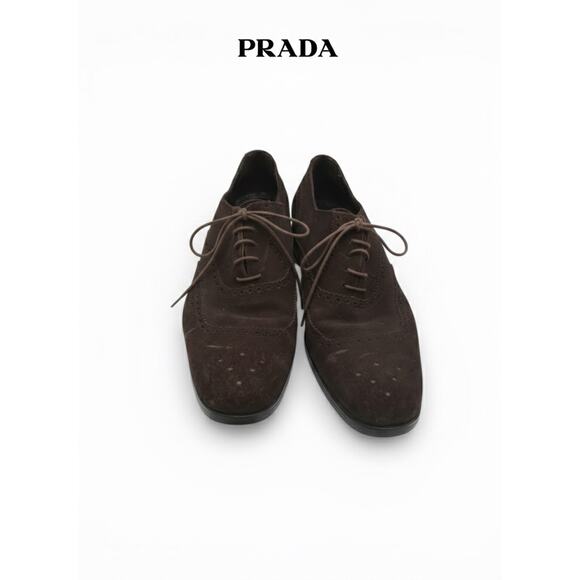 Prada Men\'s Dark Brown Suede Brogue Oxford Dress Shoes - Size 10.5 main image 4